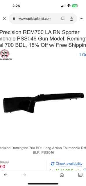 H&amp;S thumb hole stock for REM 700 s/a varmint