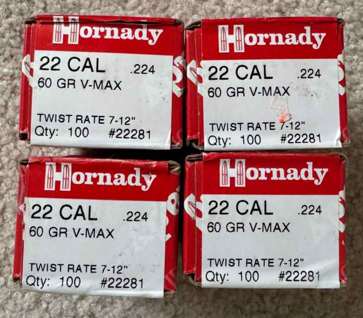 Hornady .224 60gr V-MAX and .224 62gr FMJ