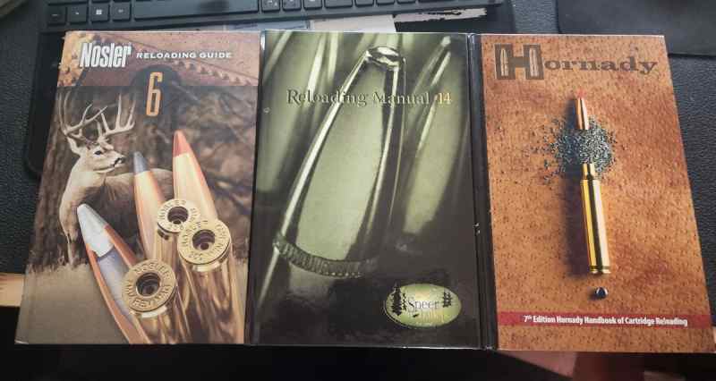 3 Reloading manuals (Hornady, Speer, Nosler)