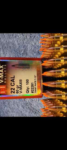 Hornady 60 grain V-max Polymer tip bullets.