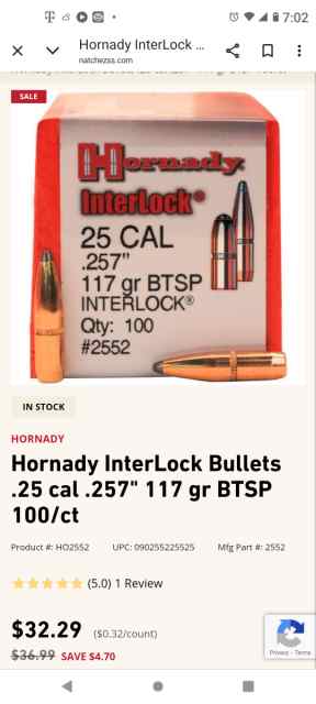 Hornady 25 cal 117gr bullet 