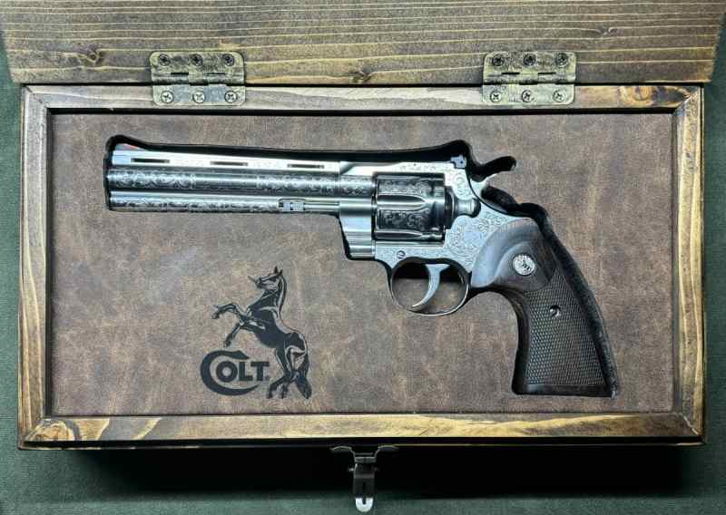 Engraved Colt Python 6&quot; w/custom wood case!