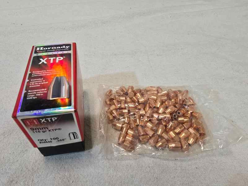 New box of Hornady 9mm 115gr XTP bullets qty 100