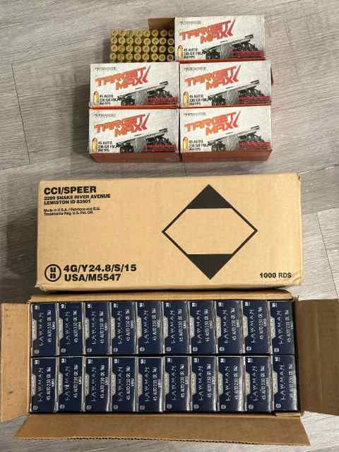 Fiocchi and Speer Lawman 45 ACP ammo