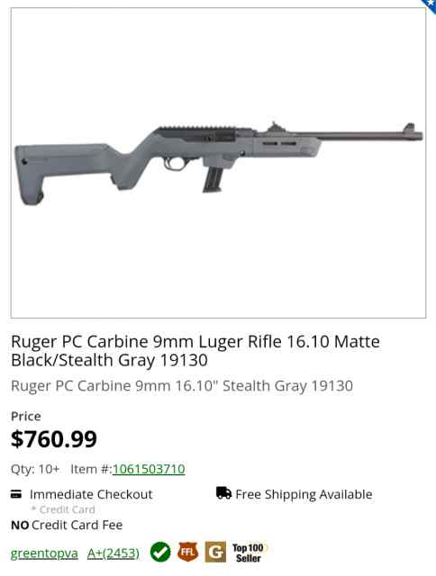 Ruger PC Carbine 9mm (Brand New from FFL)