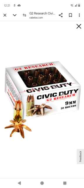 4 boxes G2 Research Civic Duty Handgun Ammo 9mm