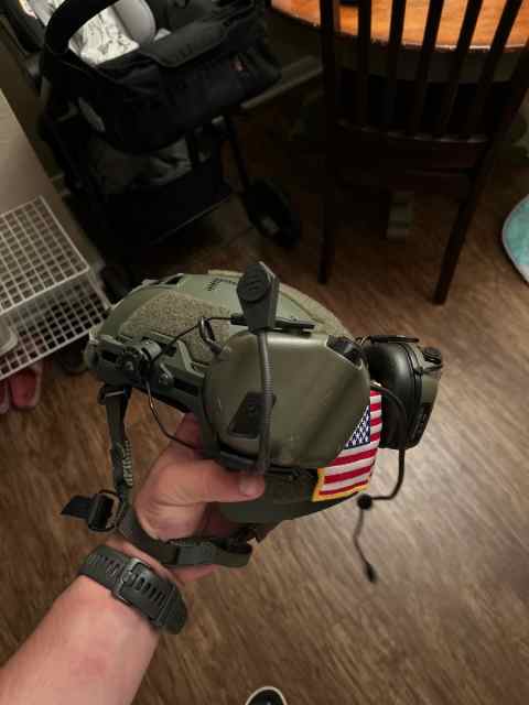 HHV OD Green Bump Helmet w/ Earpro, mic, and Jack 