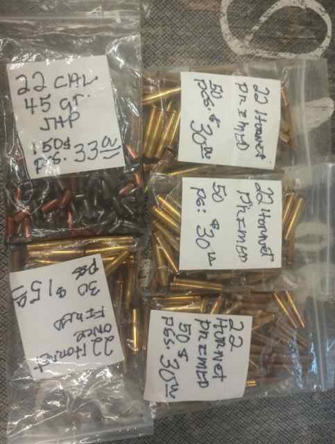 22 Hornet primed brass &amp; 22 Cal 45 gr. JHP