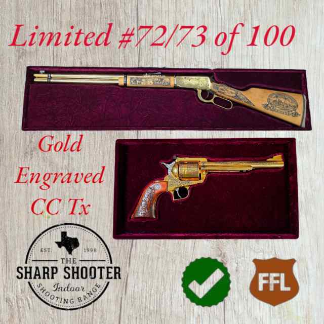 Collectable Gold Engraved Revolver &amp; Rifle CC TX
