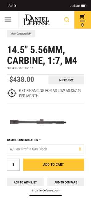 Daniel Defense 14.5 CHF gov profile barrel