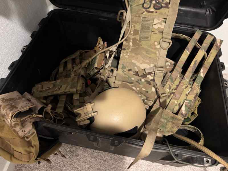 Box of gear and helmet