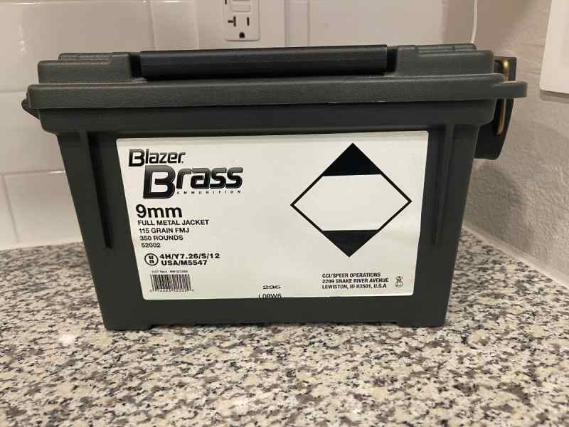 350 rounds Blazer 9mm FMJ in ammo can