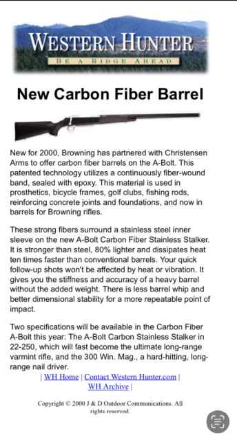 Browning/Christiansen arms carbon fiber 22/250