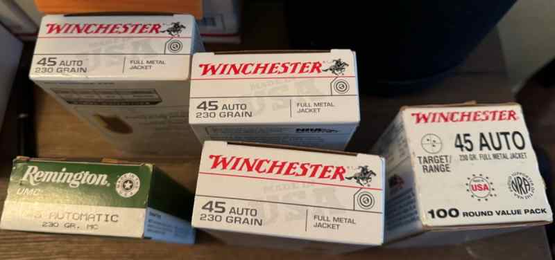 .45 Auto $25 per box of 50 Remington &amp; Winchester