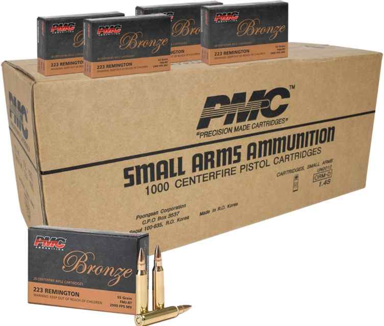 223 Rem - 55 Grain FMJBT - PMC - 1000 Rounds