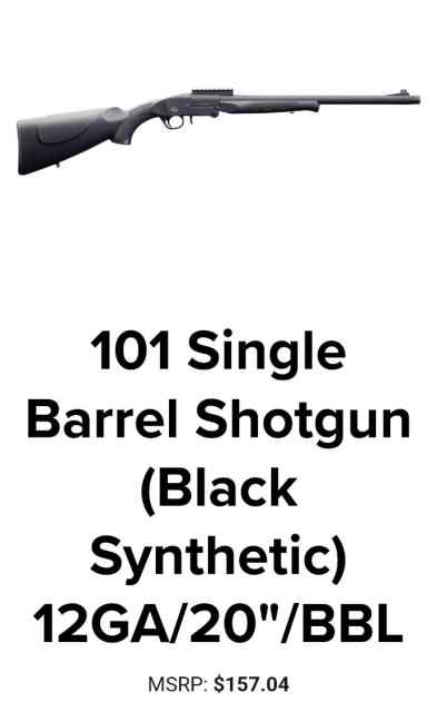 101 Single Barrel Shotgun W/ 12GA to 9MM 